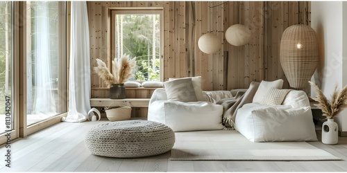 Serene Scandinavian Sanctuary  Light Wood  Cozy Textiles  and Minimalist Decor. Concept Scandinavian Design  Light Wood  Cozy Textiles  Minimalist Decor