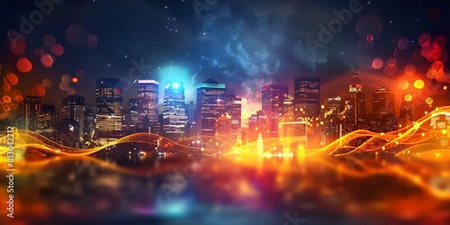A Colorful and Futuristic Cityscape with Vibrant Buildings and Lights. Concept Cityscape, Futuristic, Vibrant, Buildings, Lights