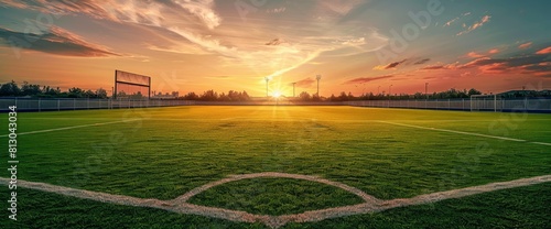 Empty Soccer Field Background At Sunset photo