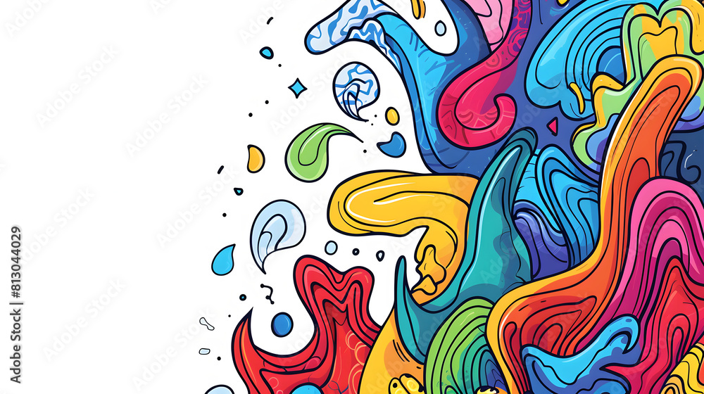 Fototapeta premium Joyful doodle compositions on white, offering ample copy space