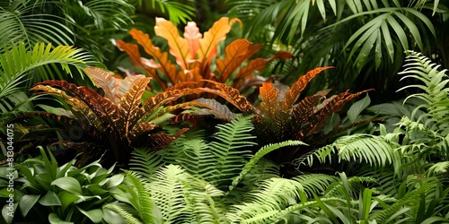 Tropical Plants with Cascading Green Leaves: Fishtail and Giant Sword Fern. Concept Tropical Plants, Cascading Leaves, Fishtail Fern, Giant Sword Fern, Greenery