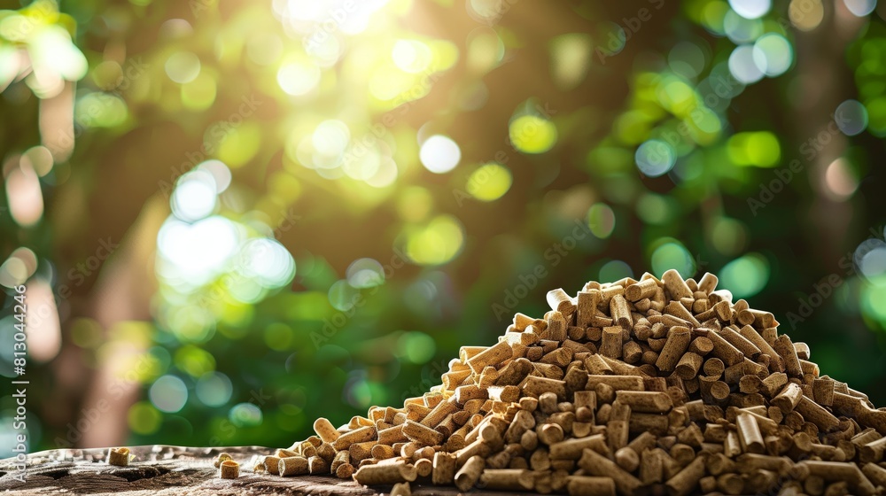 Wood pellet stack against a natural backdrop. Wood pellet stack against a natural backdrop.