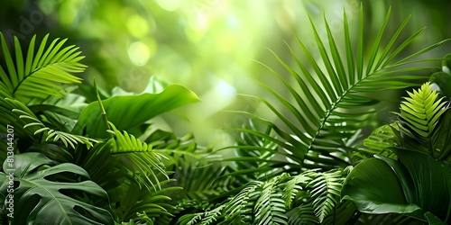 Tropical Plants with Cascading Green Leaves: Fishtail and Giant Sword Fern. Concept Tropical Plants, Green Leaves, Fishtail Fern, Giant Sword Fern, Cascading Foliage