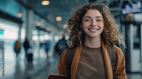 Young Woman Smiling at Airport photo