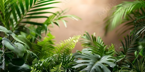 Tropical Plant with Cascading Green Leaves Resembling Fishtail or Giant Sword Fern. Concept Tropical Plants, Cascading Leaves, Fishtail Fern, Giant Sword Fern