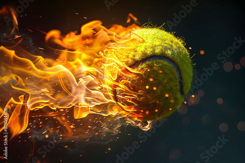 sports animation tennisball feuer flamme high speed, shutter speed AI