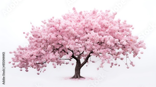 A picturesque cherry blossom tree in full bloom against a solid white backdrop © Kaneeze