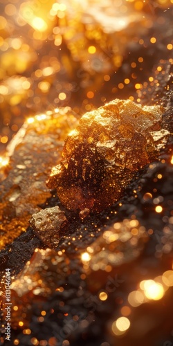 Golden glitter background. Golden particles.