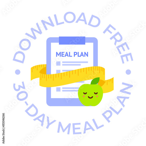 Notepad with diet plan, measuring tape and apple. Weight loss concept for banners and mobile design. Healthy lifestyle vector illustration