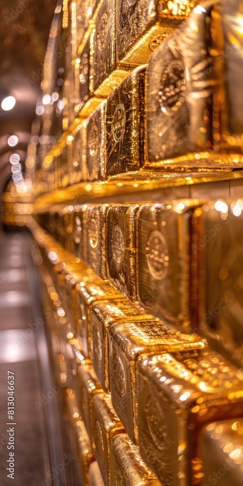 Fototapeta premium gold bars stacked in a vault