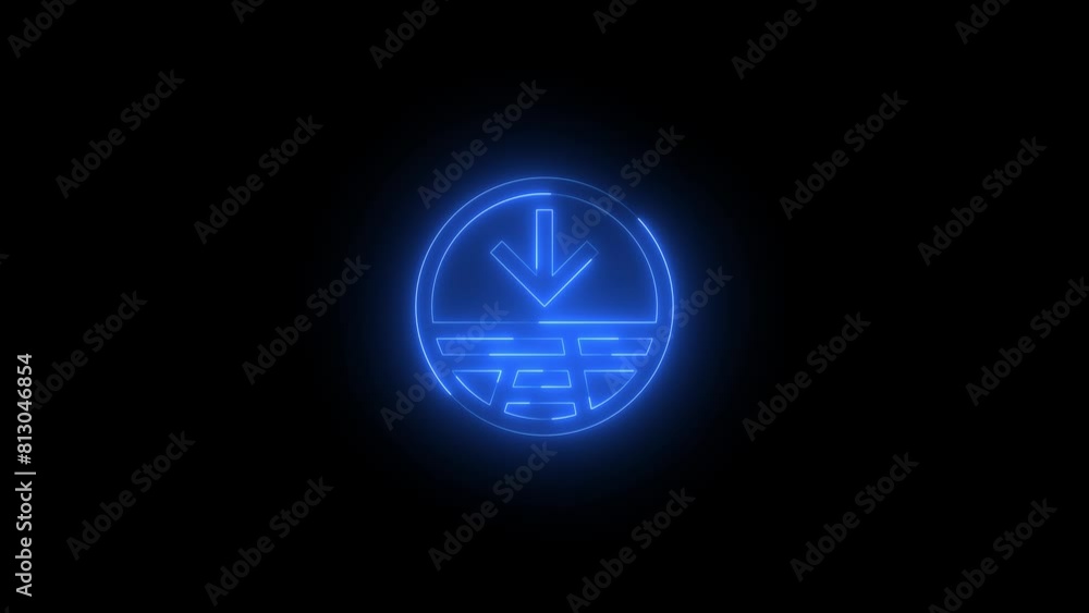 Neon glowing blue color streetside split minimize arrow icon on black background animation Neon glowing blue color streetside split minimize arrow icon on black background animation