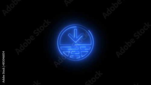 Neon glowing blue color streetside split minimize arrow icon on black background animation photo
