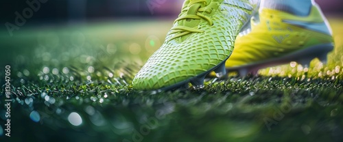 Soccer Field Background With A Close-Up Of A Soccer Boot