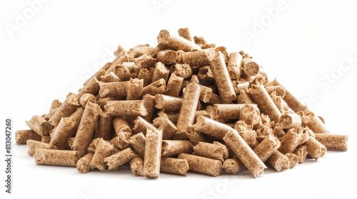 Stack of wood pellets against white background.