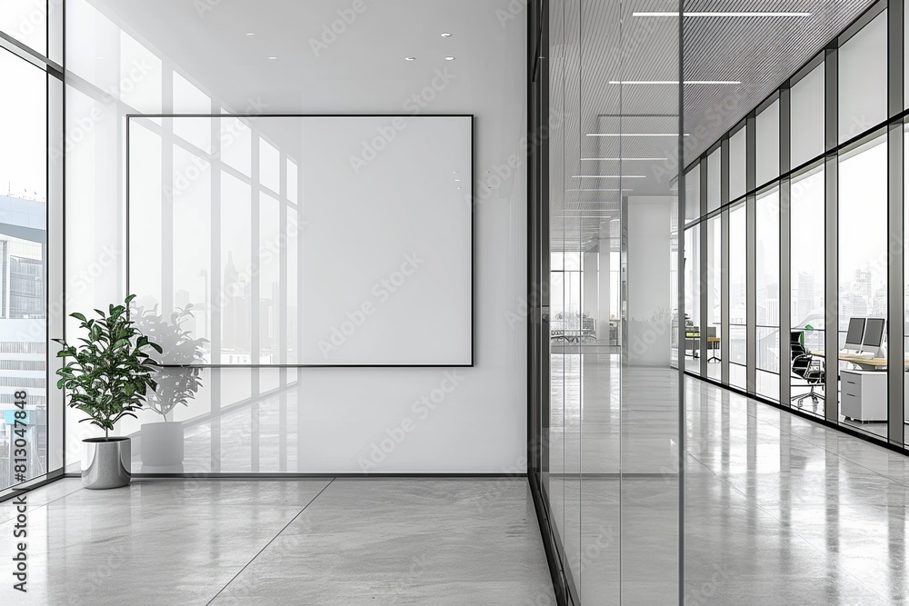Fototapeta premium Empty Wall Mockup in Modern Office Interior created with Generative AI