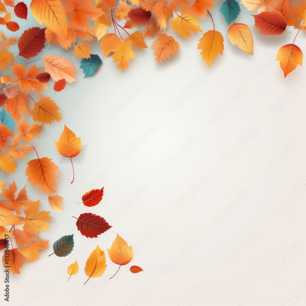 Autumn pattern. Orange and yellow leaves. Copy space
