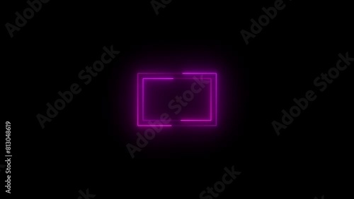 Neon glowing pink color device monitor no pic icon on black background animation