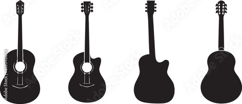 Collection set of the silhouette of Guitar on transparent background. Vector illustration 