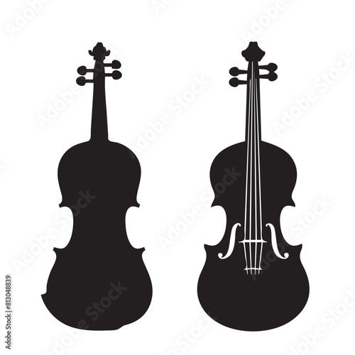 Collection set silhouette of a violin on transparent background