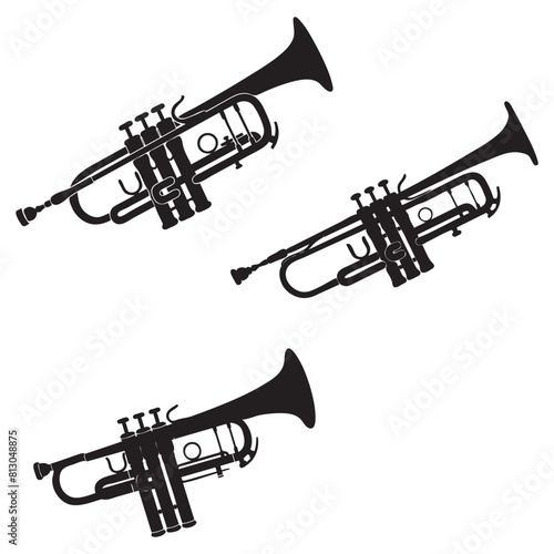Collection set of trumpets on transparent background. Vector illustration