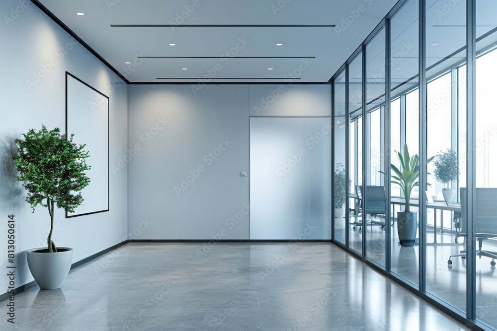 Fototapeta premium Empty Wall Mockup in Modern Office Interior created with Generative AI