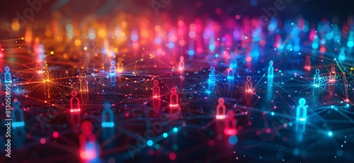 Futuristic Network Connections with Human Icons in a Digital Landscape 