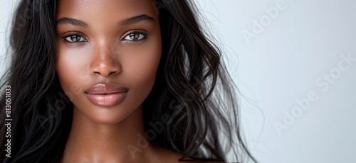 Stunning Close-Up Portrait of African American Woman with Flowing Hair 