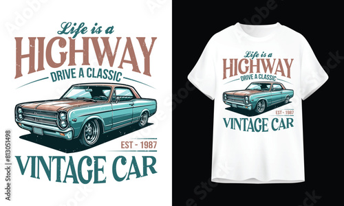 Retro Vintage Classic car T-shirt design Vector Graphic illustration | Car tee shirt design | Print ready