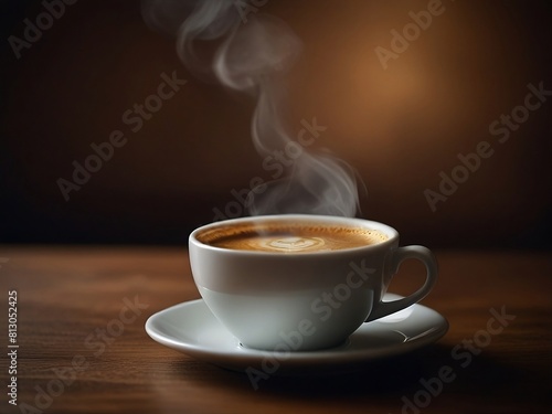 A close-up shot of a steaming cup of coffee with a cozy atmosphere