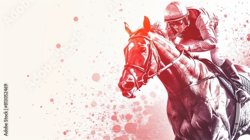 Illustration of racehorse at full speed on a racetrack, with a dynamic red and orange background.