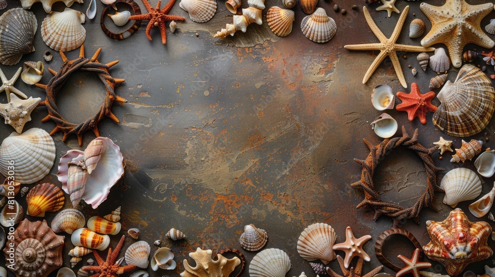 Obraz premium summer background made of seashells and Maritime objects. copy space