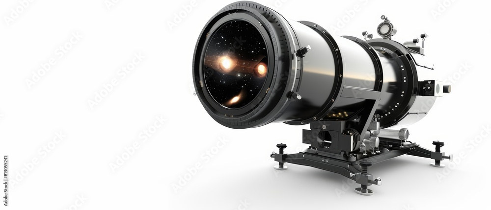An innovative, hightech telescope provides astronomers with baffling views of previously unseen cosmic phenomena, isolated on white An innovative, hightech telescope provides astronomers with baffling views of previously unseen cosmic phenomena, isolated on white