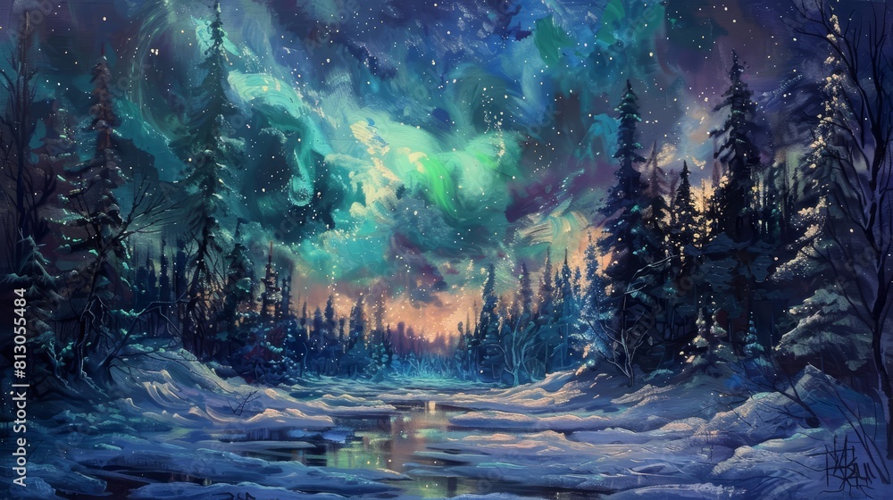 Infuse the artwork with a sense of magic and serenity inspired by the polar aurora