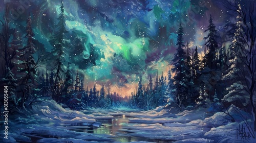 Infuse the artwork with a sense of magic and serenity inspired by the polar aurora