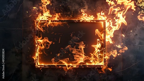 Burning Frame Mockup with Fire Spreading in Various Directions. Concept Mockup Design, Fire Concept, Creative Visualization, Visual Effects, Abstract Art