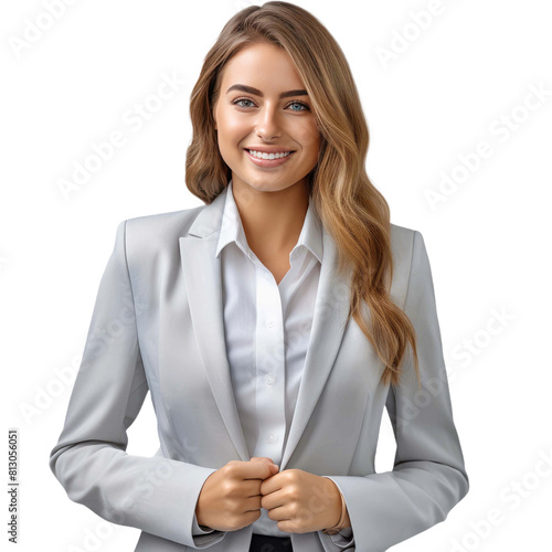 Confident business woman smiling with happiness isolated on a transparent background