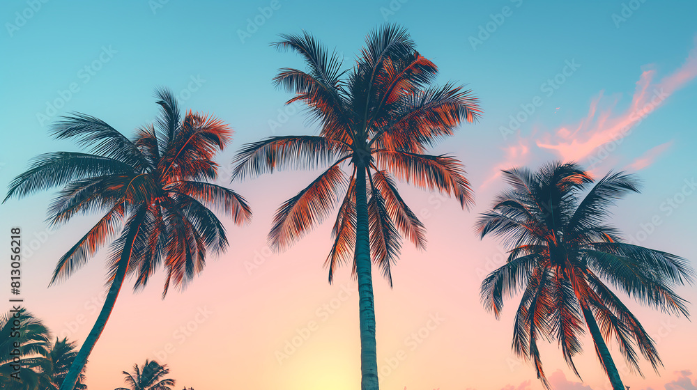 Coconut palm trees, Palm trees against the sky during a tropical sunset. Summer vacation Coconut palm trees, Palm trees against the sky during a tropical sunset. Summer vacation