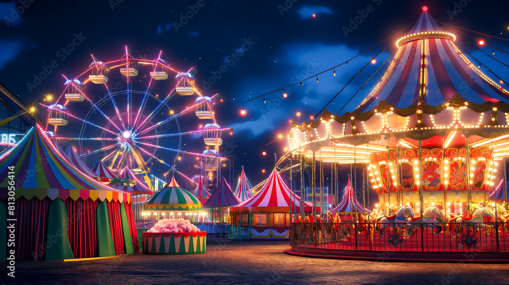 Amusement park, Carnival with a ferris wheel, carousel at night
Amusement park, Carnival with a ferris wheel, carousel at night