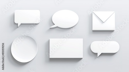 communication icons collection: speech bubbles and envelope, white minimalistic design elements on light background