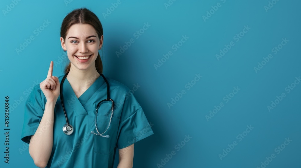 Smiling Nurse Pointing Upwards Smiling Nurse Pointing Upwards