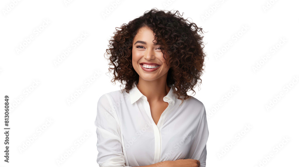 Middle-aged business woman smiling happily isolated on a transparent background Middle-aged business woman smiling happily isolated on a transparent background