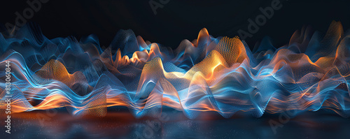 sound waves in blue and orange colors on a black background photo