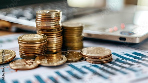 Wallpaper Mural Stack of coins and financial documents on desk Torontodigital.ca