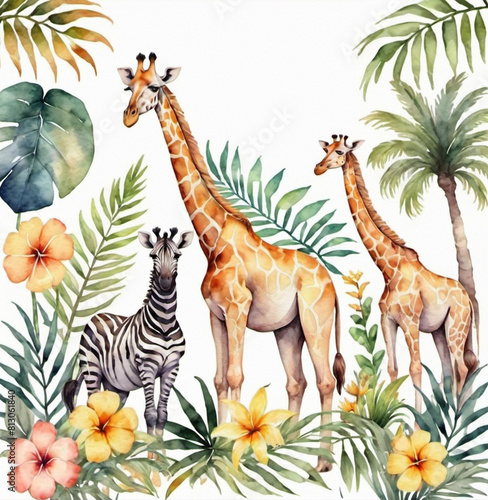 Watercolor composition with African animals