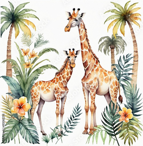Watercolor composition with African animals