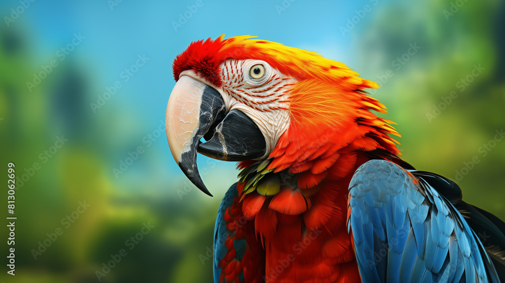 Fototapeta premium Macaw Image For Wallpaper, Desktop Background, Smartphone Cell Phone Cover, Computer Screen, Cell Phone Screen, Smartphone Screen, 16:9 Format - PNG