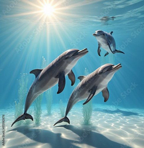 dolphins happily swimming in the ocean