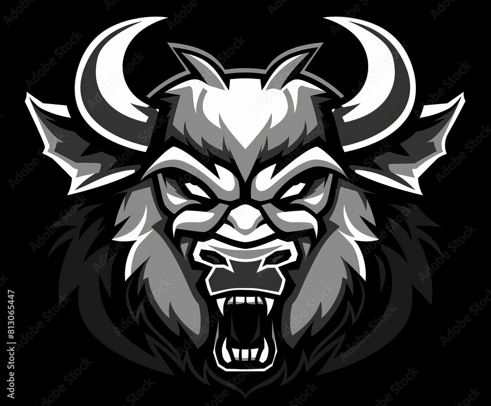 A black and white vector logo of the head of an angry bull 