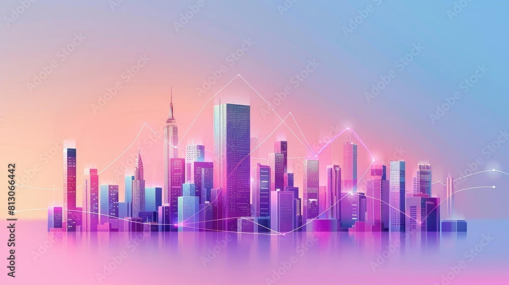 Smart city and abstract dot point connect with gradient line Smart city and abstract dot point connect with gradient line