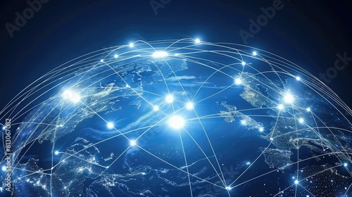 Global world network and telecommunication on earth cryptocurrency and blockchain and IoT